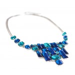 Ride the Tide Sapphire Teal Crystal Stone Mosaic Necklace